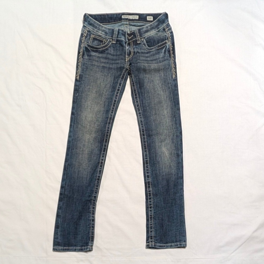 BKE Denim Starlite Slim Straight Jeans Dark Wash Embroidered Low Rise 26R